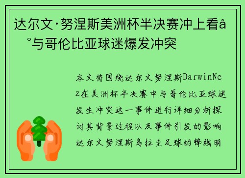 达尔文·努涅斯美洲杯半决赛冲上看台与哥伦比亚球迷爆发冲突 达尔文·努涅斯美洲杯半决赛冲上看台与哥伦比亚球迷爆发冲突